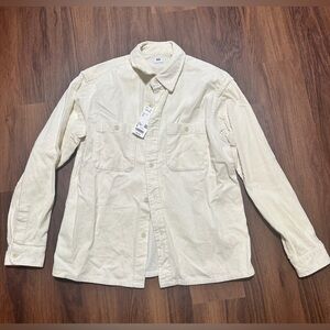 Uniqlo off white corduroy work long sleeve button down shirt NWT